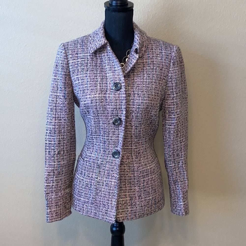 Tahari Pink Tweed Wool Blend Jacket